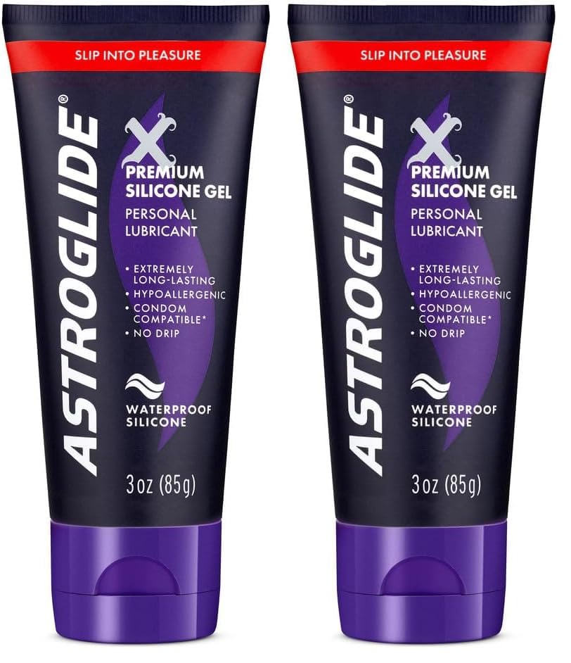Image of Astroglide Silicone Lube (3oz), X Premium Gel Personal Lubricant for Vaginal and Anal Sex, No Drip Stay-Put, Lube for Men, Women and Couples, Waterproof-for Water Play (Pack of 2)