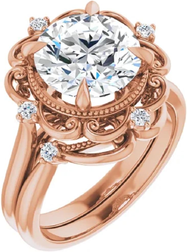 VVS1 925 Silver 10K/14K/18K Solid Rose Gold | Handmade Engagement Rings | 4CT-6CT Round Cut Moissanite Diamond Solitaire Wedding/Bridal Ring Set for Womens/Her Propose Ring