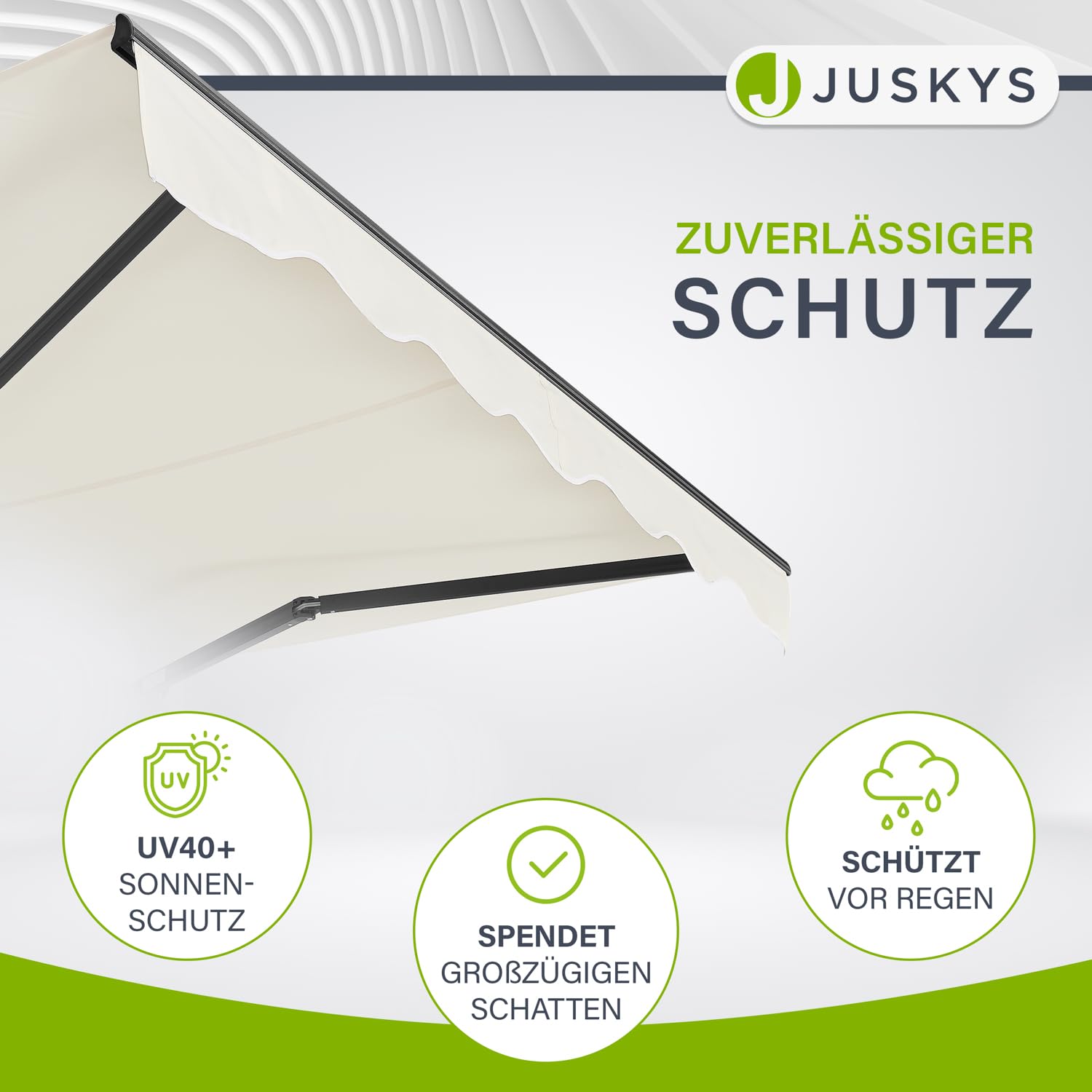 Juskys® Gelenkarmmarkise 400 x 300 cm, UV40+ & wasserabweisend, mit Kurbel & Wandhalterung Länge + Winkel einstellbar, Markise für Terrasse & Balkon, Sonnenschutz Balkonmarkise Gelenkmarkise, Beige