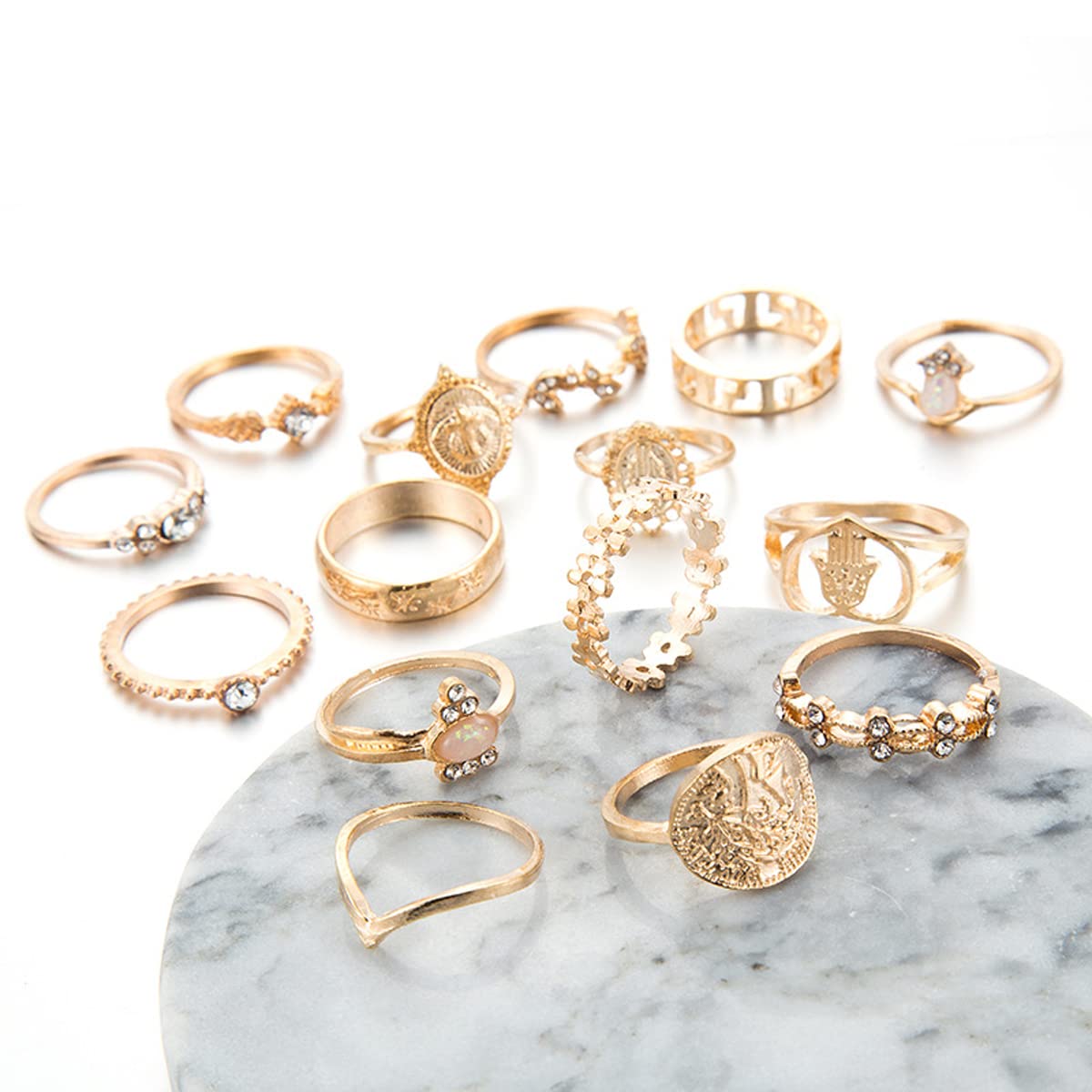 Plated Contemporary Stackable Rings Set of 15