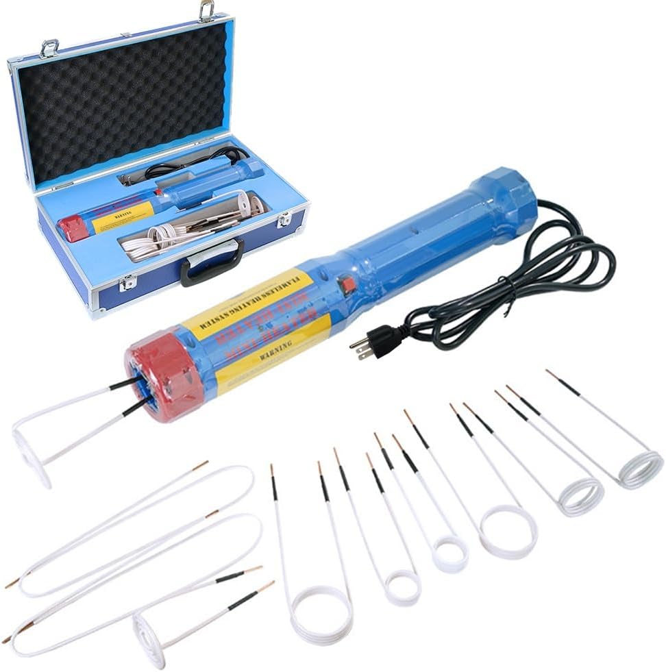 Generic Magnetic Induction Heater, Flameless Bolt Removal Tool, Handhled Induction Heater Kit with 8 Coils & 2 Copper Wires, 1100W Rusty Bolt Removing Tool (Upgraded Rotary Type), Blue