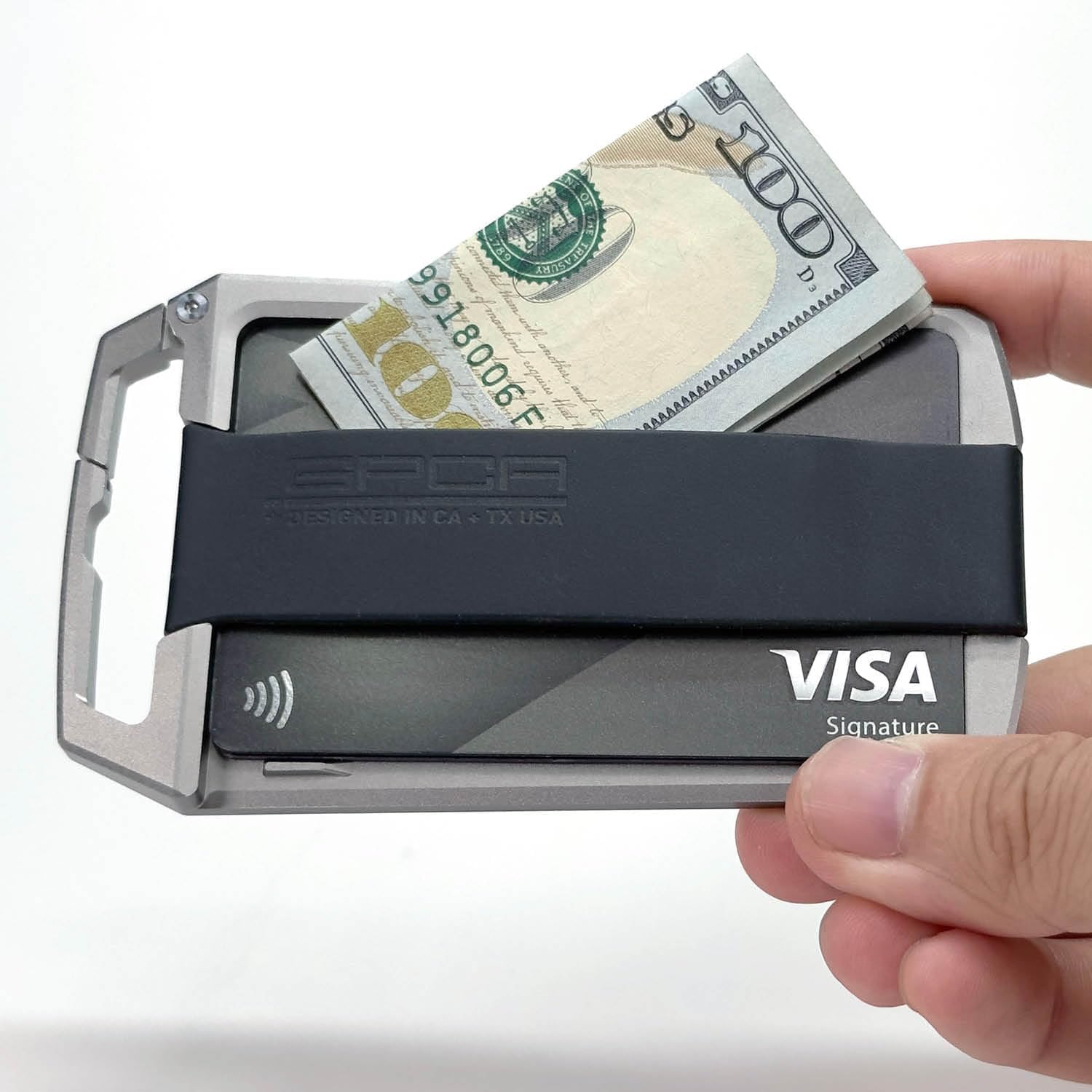 GPCA United-1 Slim Wallet – Aluminum Credit Card Holder & ID Card Holder with Built-In Clip, Minimalist Wallet for Men & Women, Tap-to-Scan Badge Holder, EDC Travel-Ready Design (Black Band Edition)