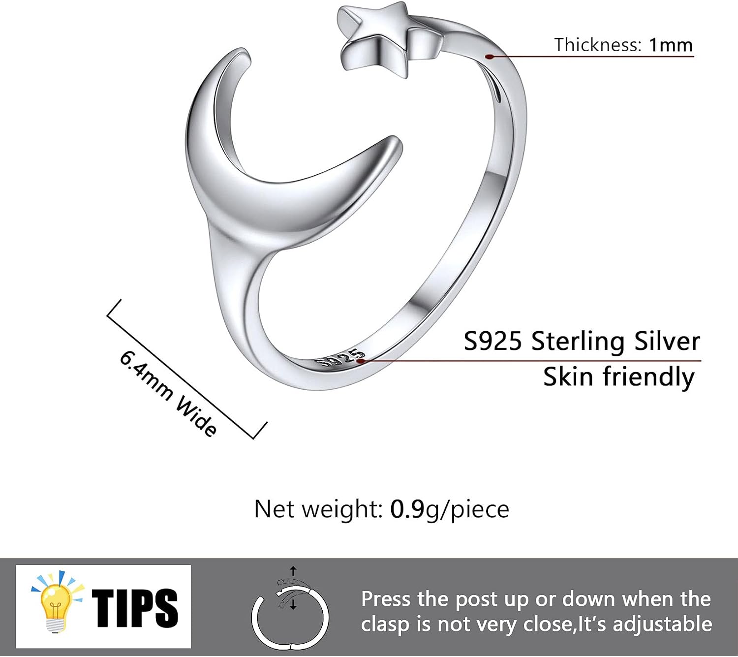SILVERCUTE Toe Ring, Chic 925 Stamped Toe Ring, Band/Leaf Toe Ring, Sterling Silver Open Adjustable Toe Ring Set, Adjustable Pinky Rings