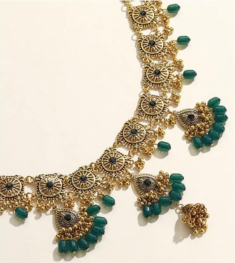 Ethnic Indian Jhumka Jhumki Bell Tassel Waist Chain Belly Antique Bollywood Traditional Oxidized Flower Bead Ball Body Chains Turkish Gypsy Bikini Sexy Belt Jewelry Accessories for Women Adjustable