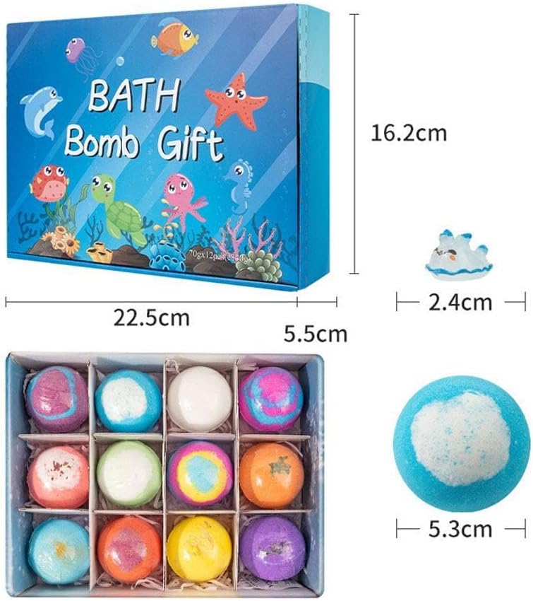 Bath Bombs for Kids with Surprise Inside, Fizzy Bath Salt Balls, Toy Bathing Bomb with Hidden Ocean Toys, Birthday Party Favors for Boys and Girls (12pcs)