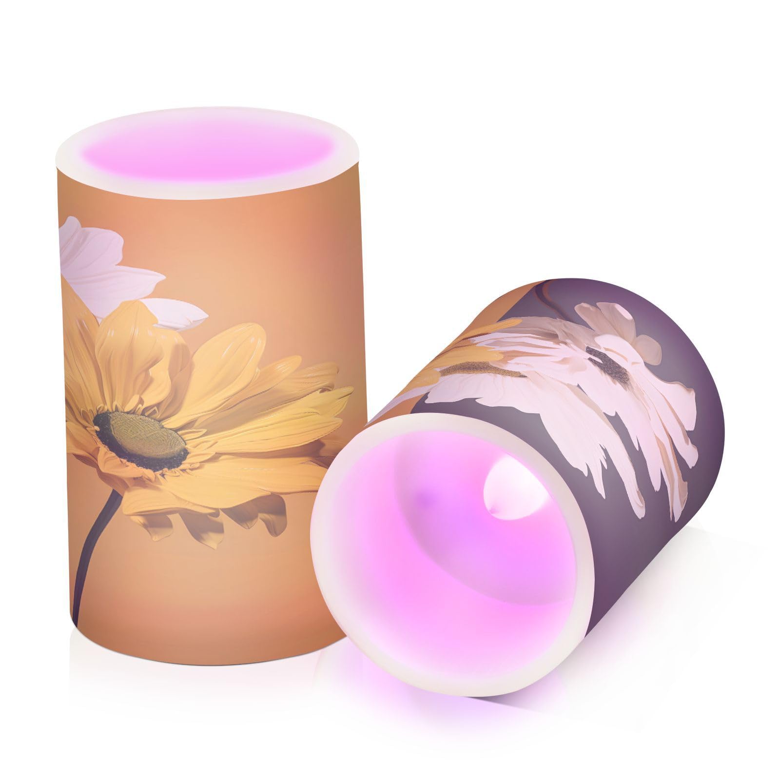 ALAZA Yellow White Flowers (3) Flickering Flameless Candles Battery Operated with Remote Timer,Tea Light Candles LED Pillar Votive Candles Set of 2 for Outdoor Indoor Decorations