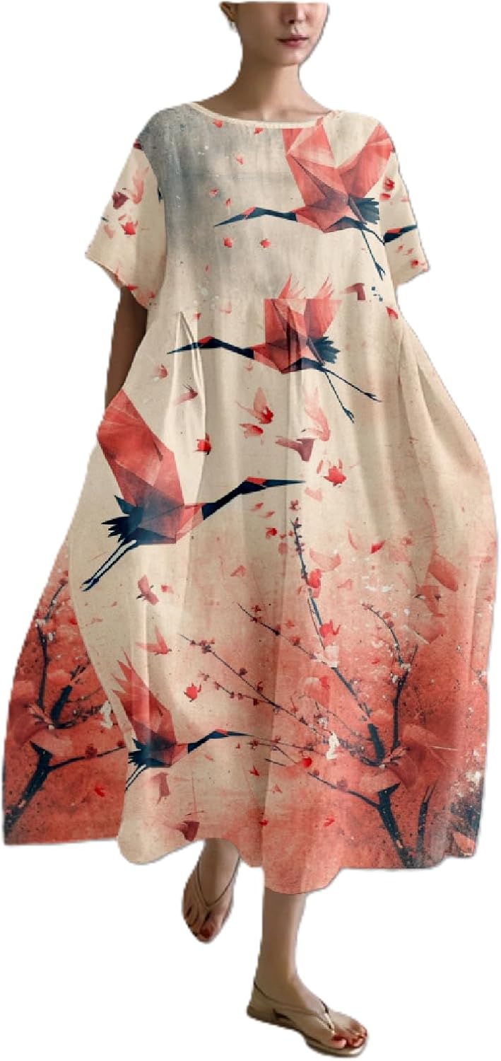 Novelty Japanese art style print dress for plus size women
