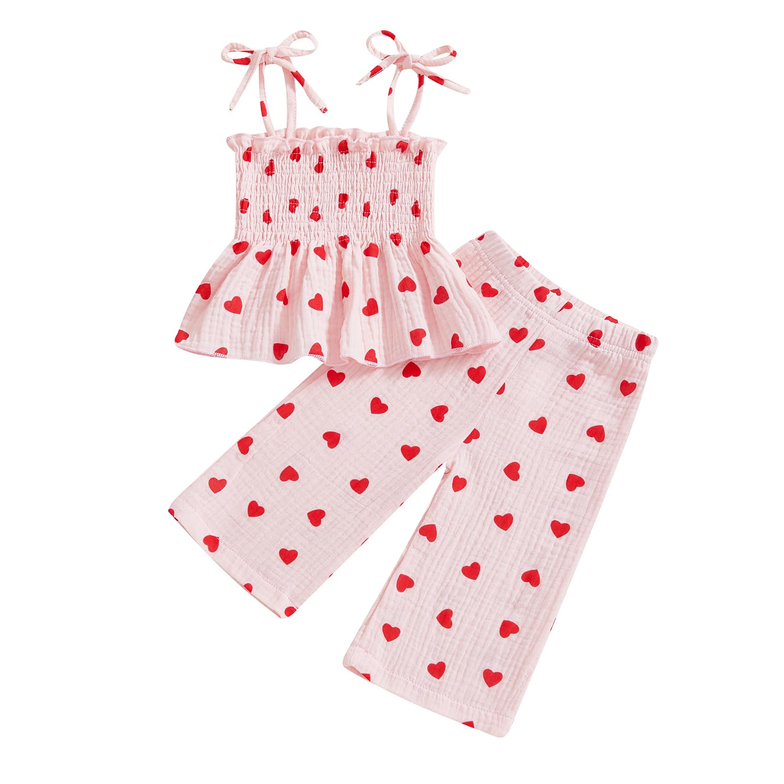 VISGOGO 4th of July Toddler Girl Outfits Smocked Strap Camisole Sleeveless Tops Pants Set Stars/Popsicle Baby Girl Clothes