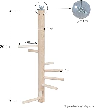 X-Perk Kuş Merdiveni ve Parkuru - Ağaç Sopalı Tüneği Döner Tünek, 30 cm Boy