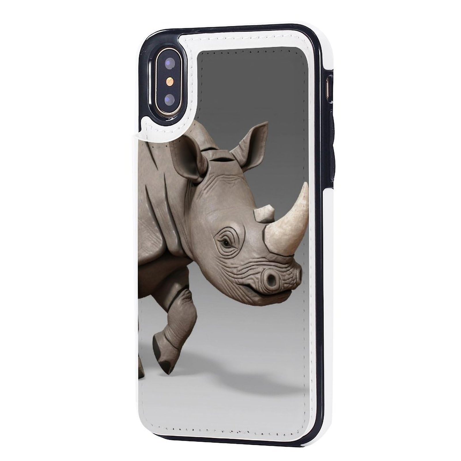 Etui portfelowe na iPhone'a X/XS, nadruk nosorożca zwierzęcego z klapką skórzane etui na telefon z uchwytem na karty