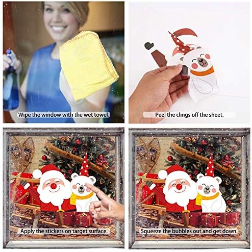VEYLIN Christmas Window Cling Stickers, 8 Sheets Santa Claus Window Decals for Xmas Window Decorations