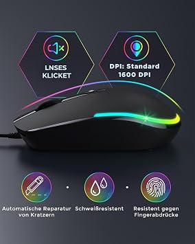 Seenda Wired Mouse RGB Lighting 1600 DPI Black