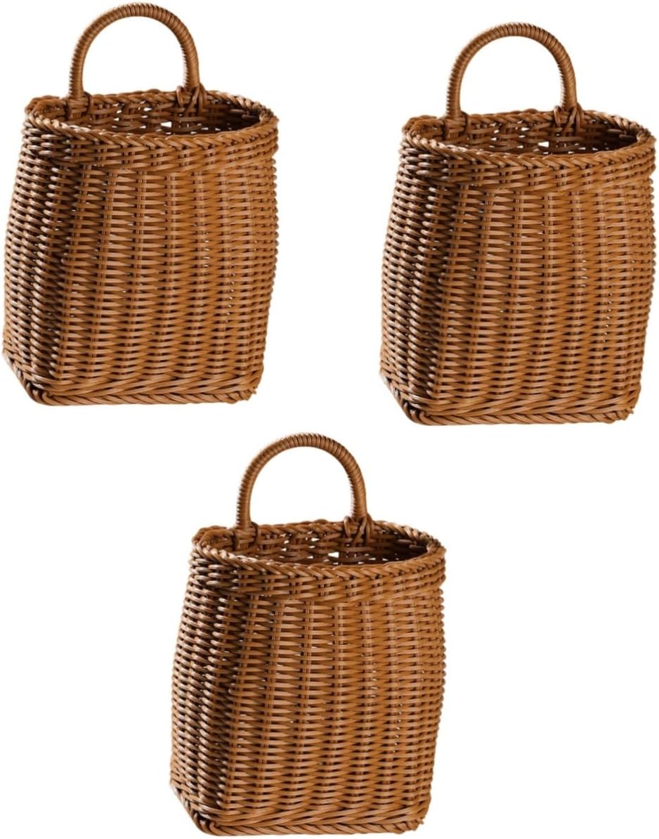 BESPORTBLE 3 Pcs Kitchenware Hanging Basket Over The Cabinet Door Organizer Wicker Basket Great Hanging Pot Woven Basket Hanging Basket for Door Wall Plant On The Door Plastic