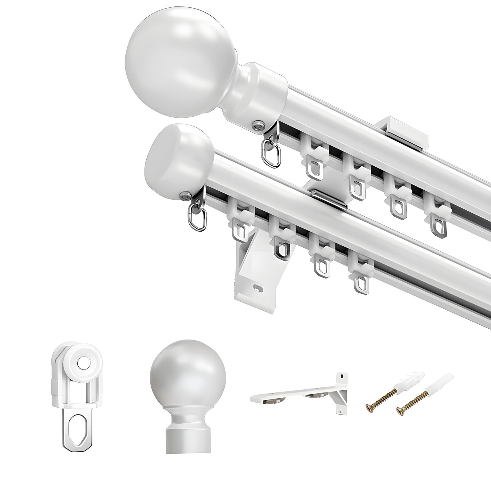 Doppel Gardinenstange - Alluminio Vorhangstange, Geräuschloses Schienensystem für Wandmontage, Ideal als Raumteiler für Wohnzimmer, Schlafzimmer und Krankenhaus (Weiß, 120cm)
