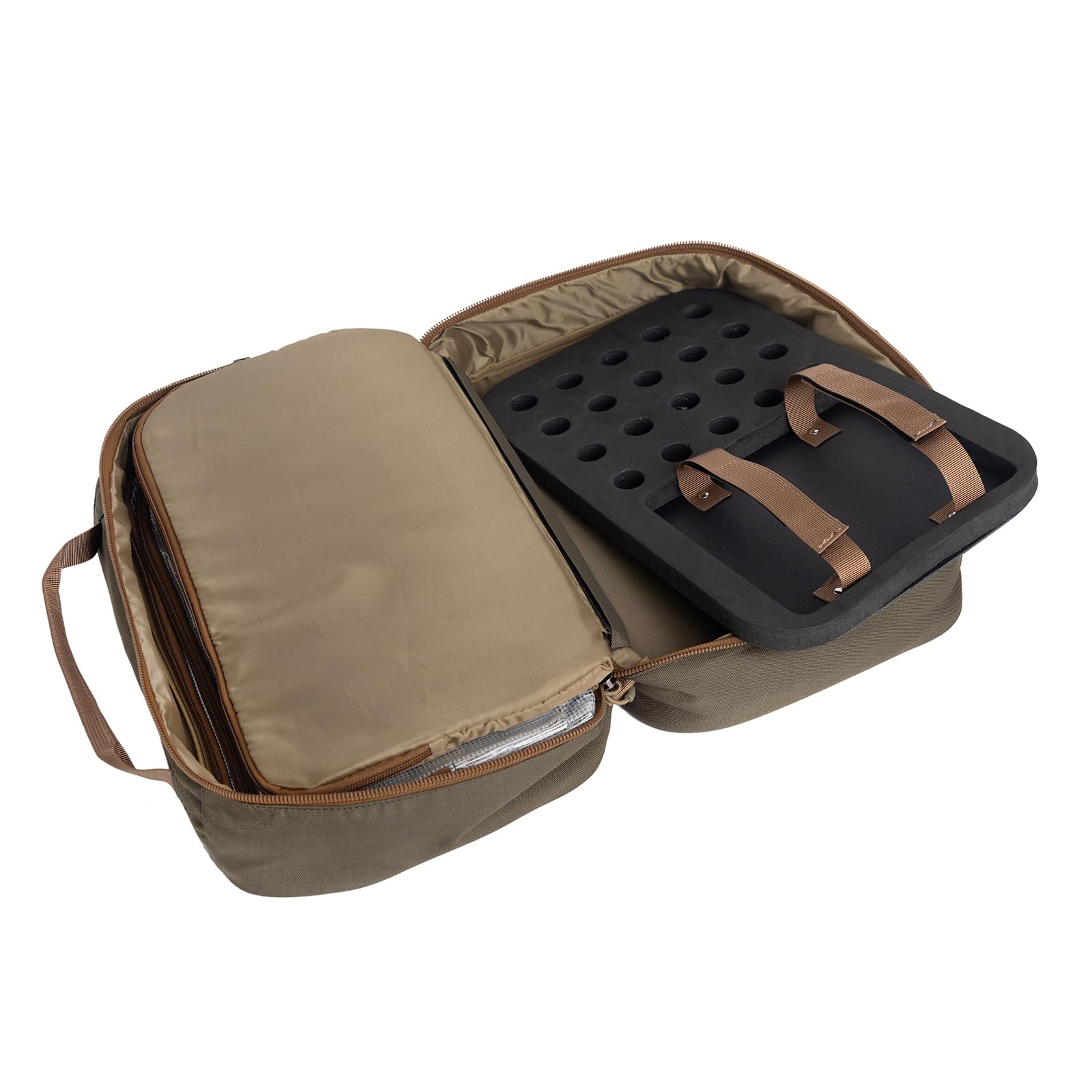 Raprance Custodia professionale da viaggio per la costruzione di mosche, 4 tasche trasparenti e imbottita, per la costruzione di attrezzi, kit di attrezzi, materiali (marrone oliva)