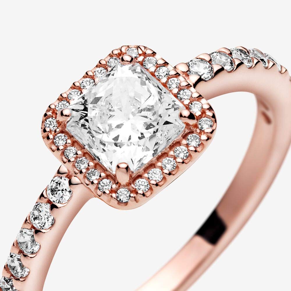 PANDORA Timeless - Anello punto luce quadrato, placcato in oro rosa 14k, con pietre di zirconia cubica incolori