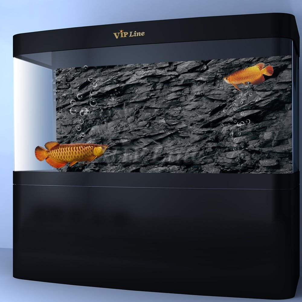 VIP. LINE 3D Effect Black Stone Texture Aquarium Background Poster Fish Tank Backdrop Decorations PVC Background (48" x 18"/ 122 x 46cm)