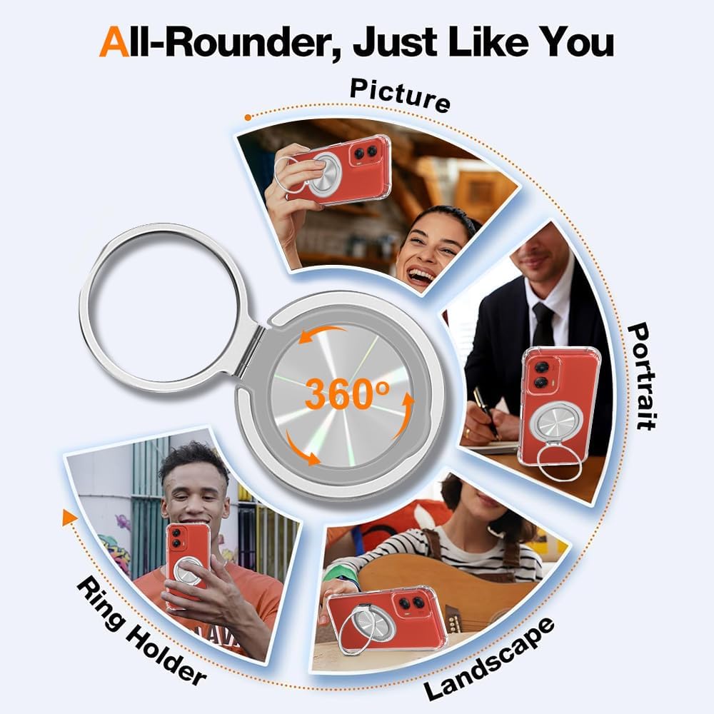 for Motorola Moto G Stylus 5G 2024 Phone Case with Screen Protector 360° Rotatable Ring Holder Kickstand/Stand [Non Yellowing] Transparent 4 Corners Shockproof Protective Cover Case - Crystal Clear - Image 3