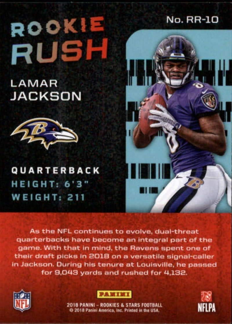 2018 Rookies and Stars Rookie Rush Football #10 Lamar Jackson Baltimore Ravens Official NFL Trading Card Produced by Panini