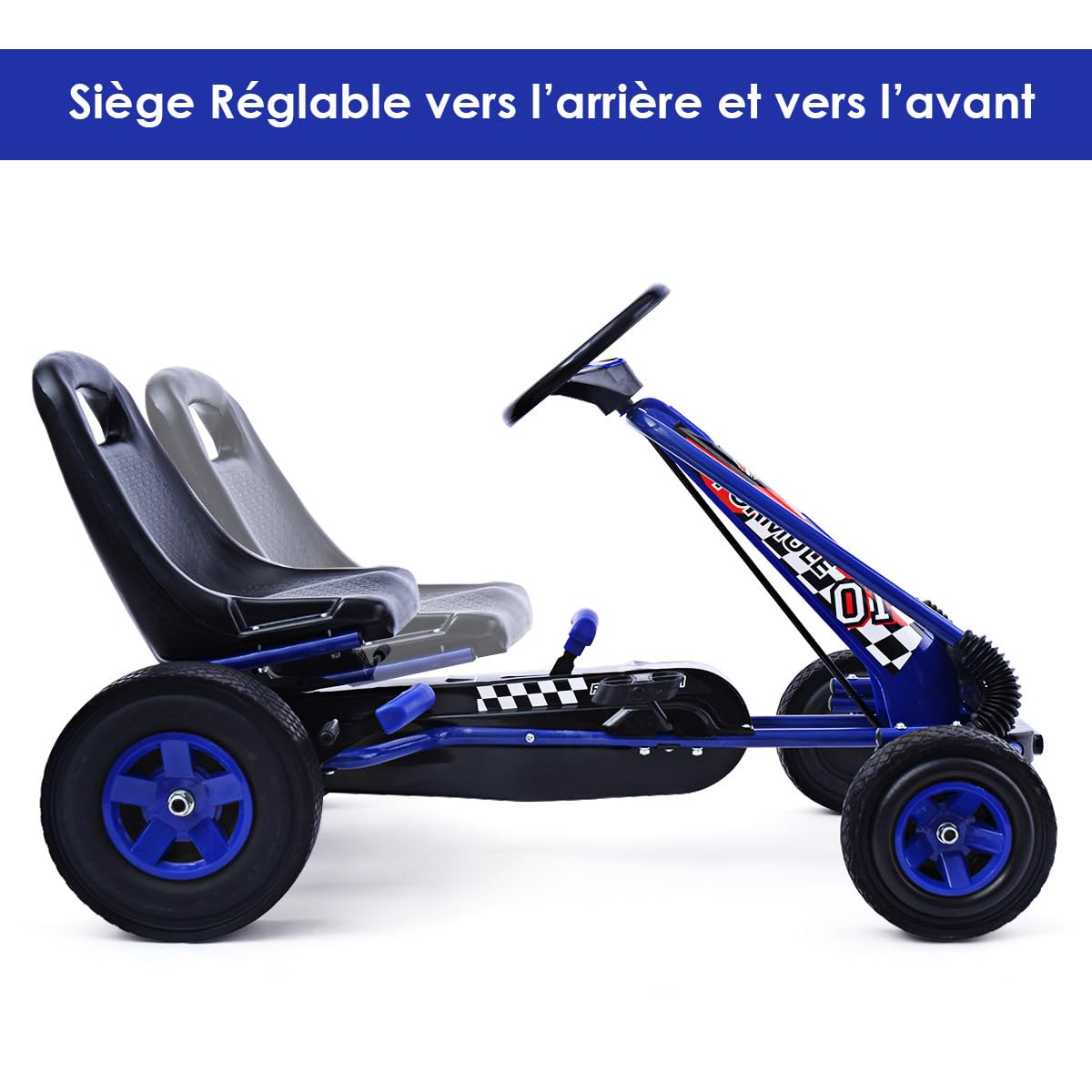 COSTWAY Kart à Pédale Enfant avec Siège Réglable & Freins à Main, Vélo d’Enfant avec 4 Roues en EVA, Charge 30kg pour Enfants de 3-8 Ans, 98x59x61 cm