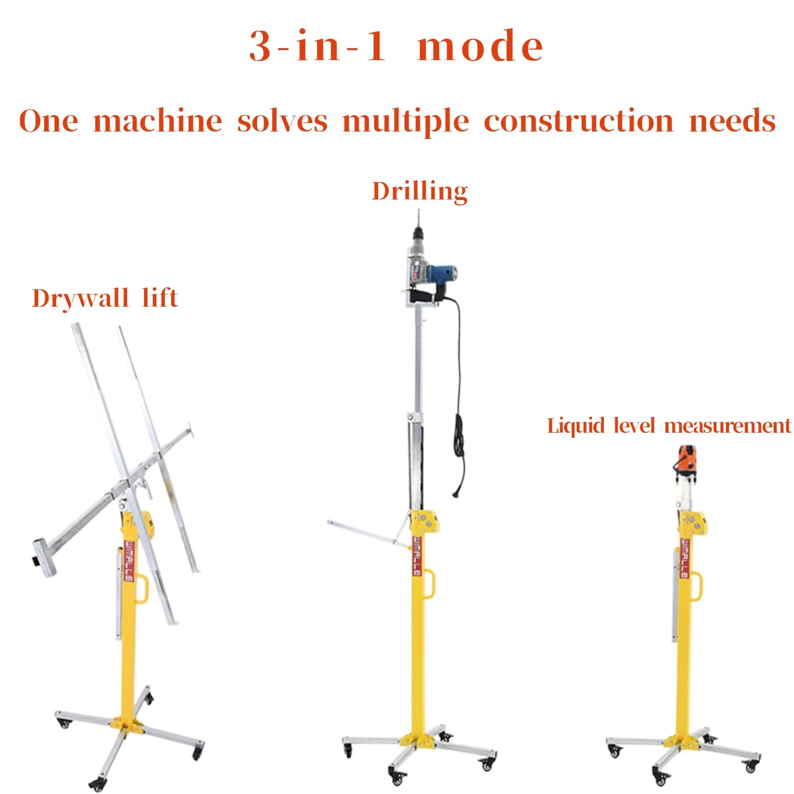 Trockenbauheber, manuell und elektrisch, Doppelzweck, 3 Größen verstellbar bis zu 4 m, stabiles Heben und Senken für Decke und Wände, Sheetrock Lifter Tool