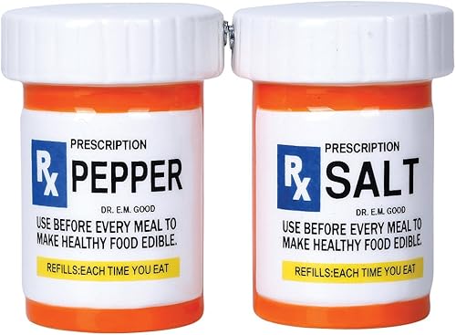 Pacific Giftware RX Pharmacy Presciption Bottles - Juego de salero y pimentero magnético de cerámica