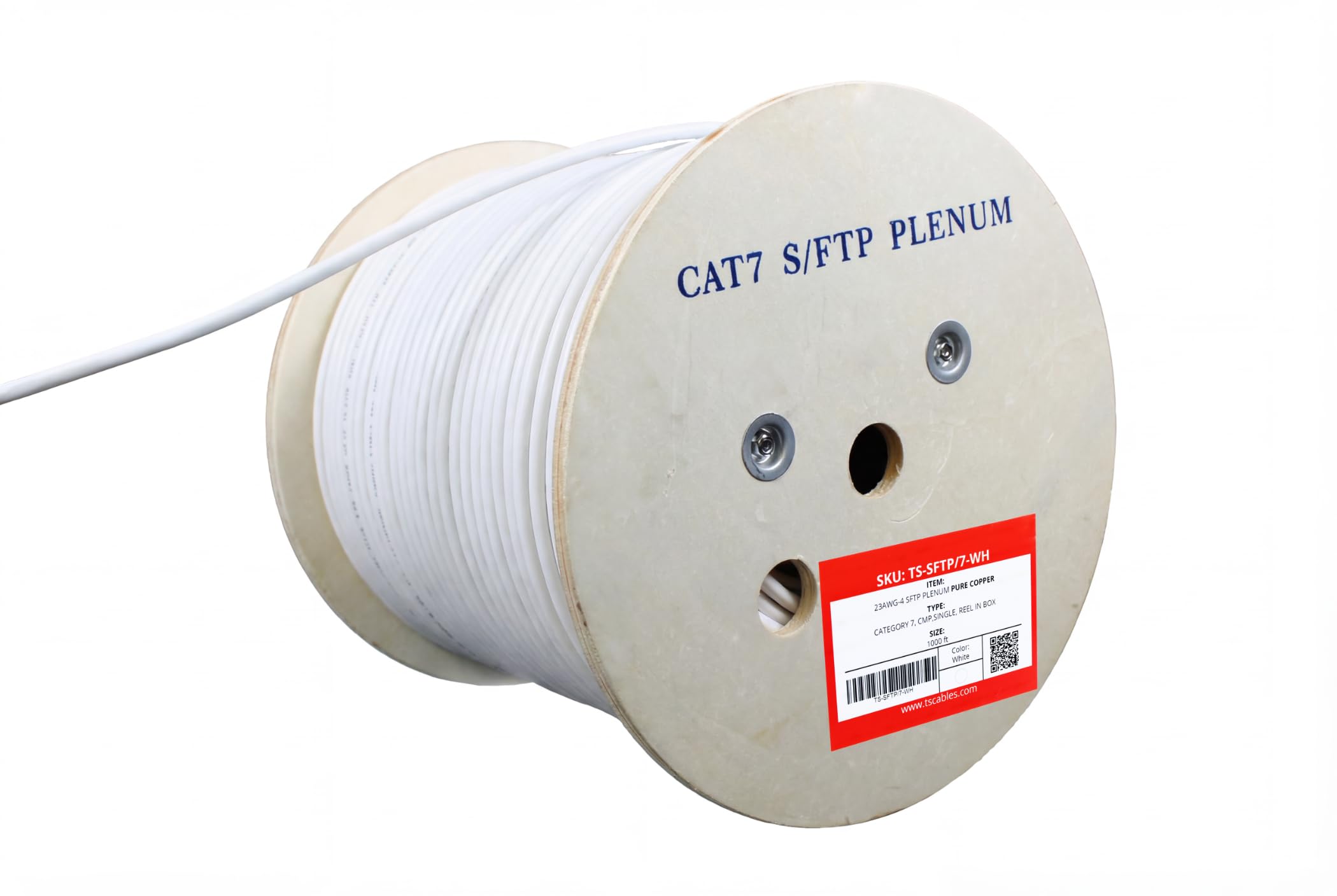 TS Cables Câble plénum CAT7 304,8 m | 23AWG S/FTP 4 paires de câbles Ethernet blindés en cuivre pur 750 MHz | Ignifuge, transfert de données à haute vitesse, disponible en bleu, blanc et noir (blanc)