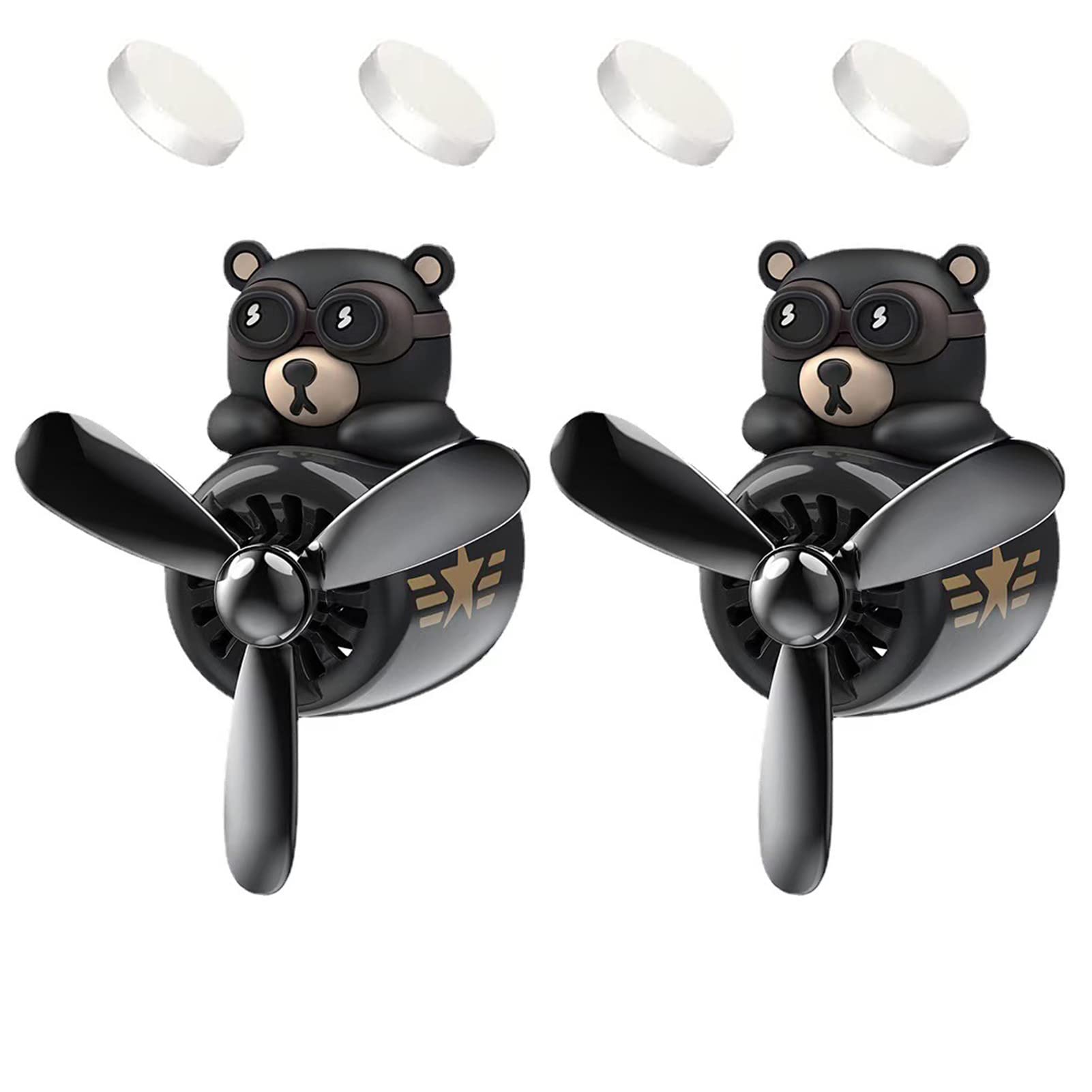 2 Pieces Car Air Fresheners, Cute Bear Pilot Car Diffuser, Propeller Air Outlet Vent Fresheners, Suitable for Automotive Interior Decoration (bear+
