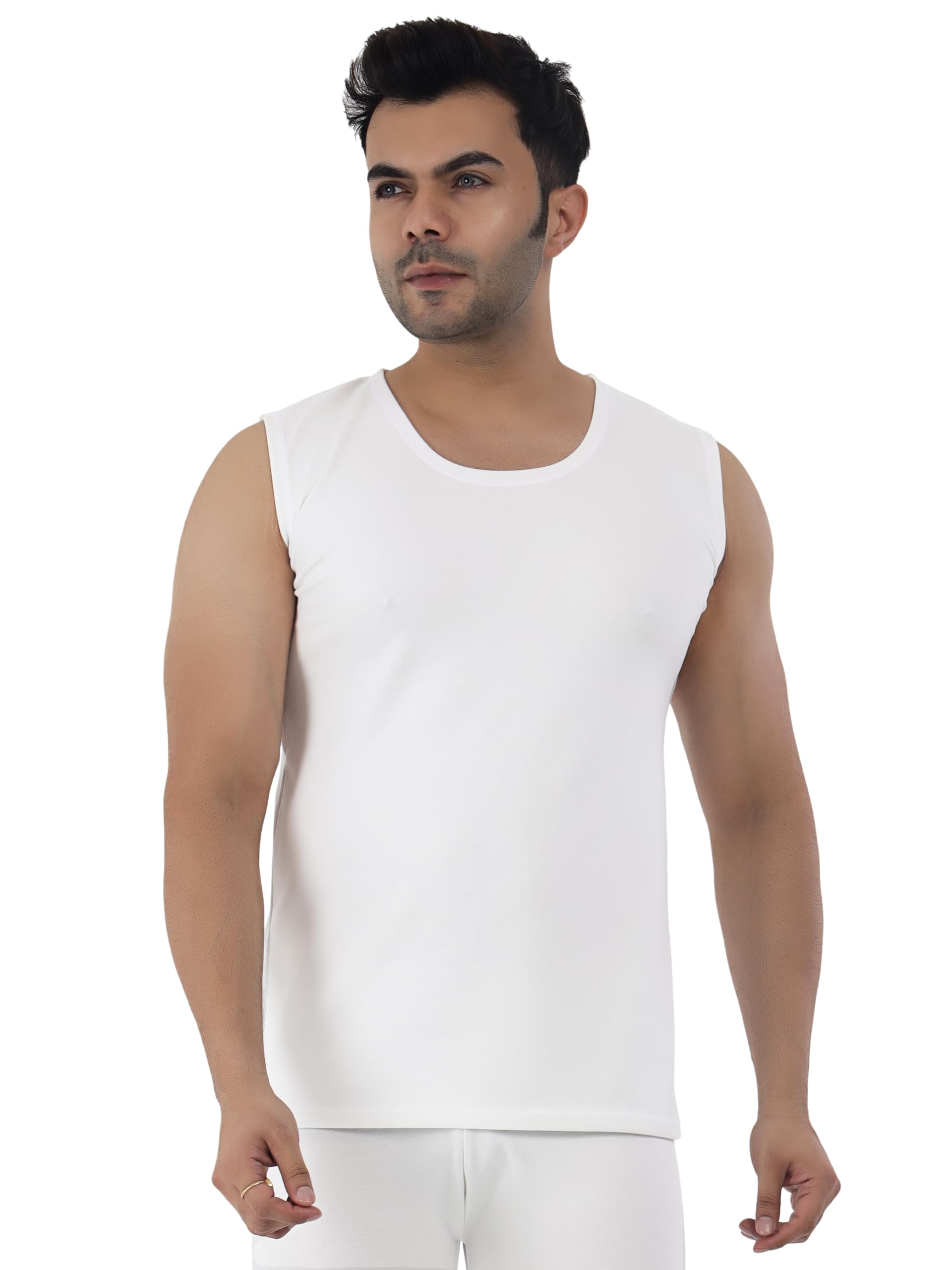 Men’s Soft Polycotton Striped Thermal Sleeveless Round Neck Top (Pack of 1)-image-7