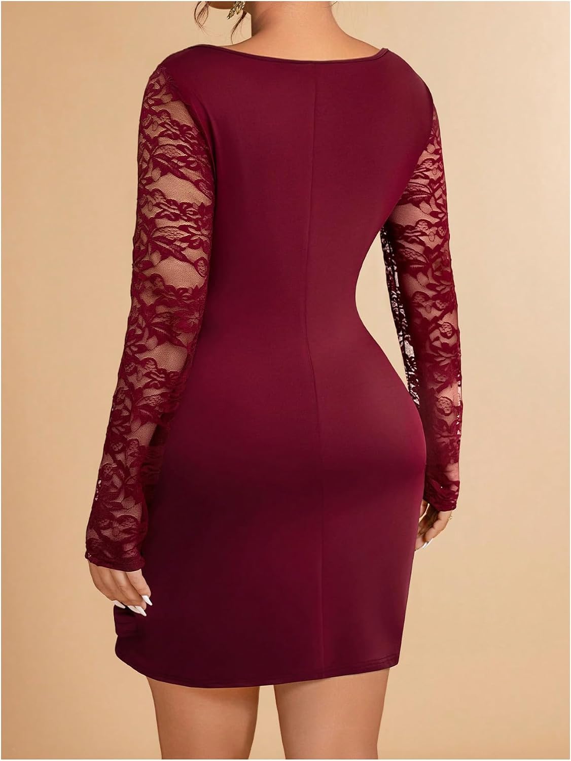 GORGLITTER Women's Plus Size Lace Dress Fall Casual Wrap Ruched Long Sleeve Bodycon Cocktail Birthday Party Mini Dress