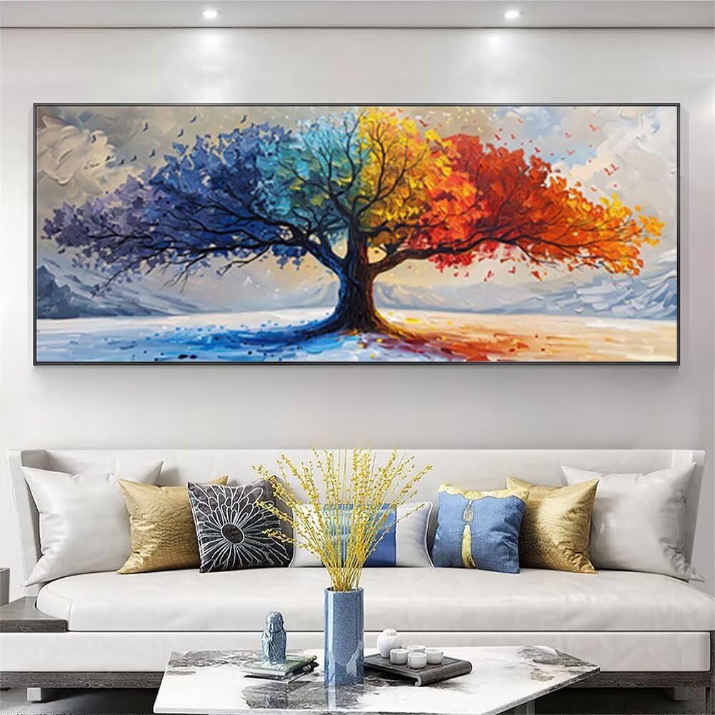 Paysage Peinture Diamant Adulte, Arbre Vie Diamond Painting Adulte, Diamant Painting Strass Point de Croix Cristal Art Kit Broderie Diamant, Diamond Painting Grand Format, Décoration Murale 130x50cm