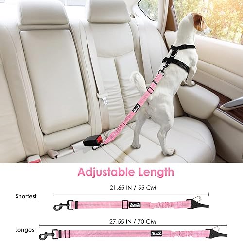 Miniatura 6 de SlowTon Dog Seat Belt, Adjustable Dog Safety Belt Leash, 2 in 1 Latch Bar Attachment Dog Car Seatbelt with Elastic Nylon Bungee Buffer, Reflective