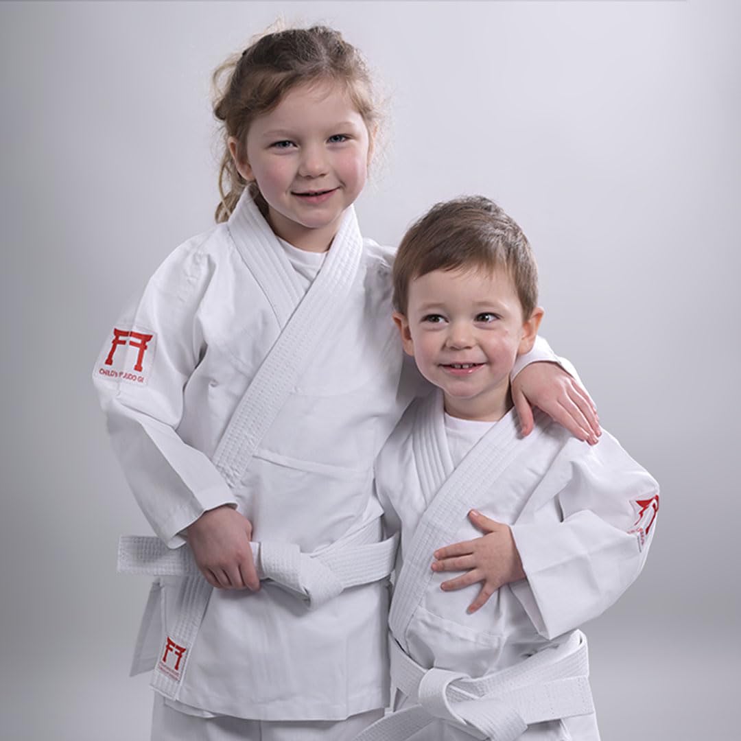 Kimono judo infantil de tela (185 g, algodón de alta calidad, talla 110 cm)
