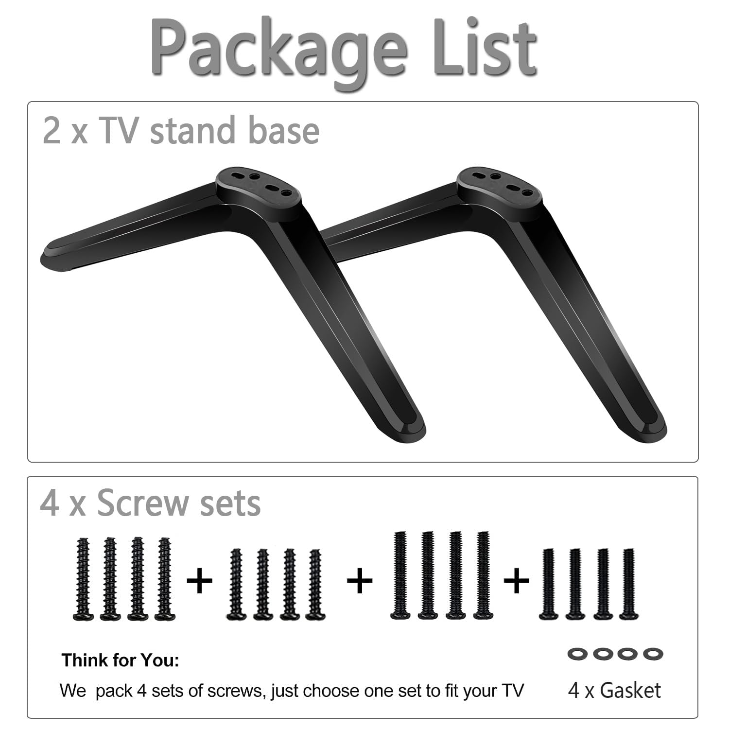 YCQYM Pies de Pedestal de Base de Soporte de TV Ajustable para TCL - Soporte de TV Resistente de 2 Piezas para Sala de Estar, Dormitorio, Oficina - Fácil configuración con Todo el Hardware Incluido