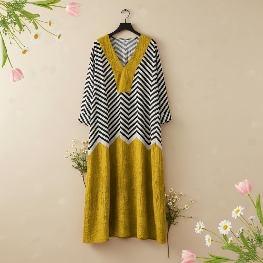 Akivide Women's V Neck Boho Floral Linen Maxi Dress Casual Plus Size Long Sleeve Beach Vacation Tunic Dresses with Pockets - Image 4