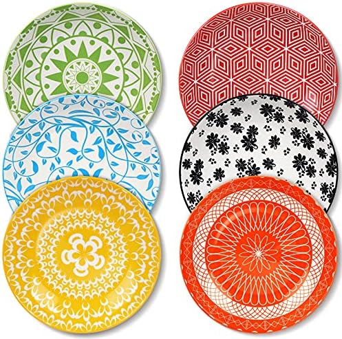 Ceramic Pasta Bowls Set of 6, Vivimee 30 oz Large Salad Bowl, 8.2 Inch Wide and Shallow Serving Plates Bowls, Colorful Bowls for kitchen, Soup Bowls for Pasta, Salad, Soup, Microwave & Dishwasher Safe