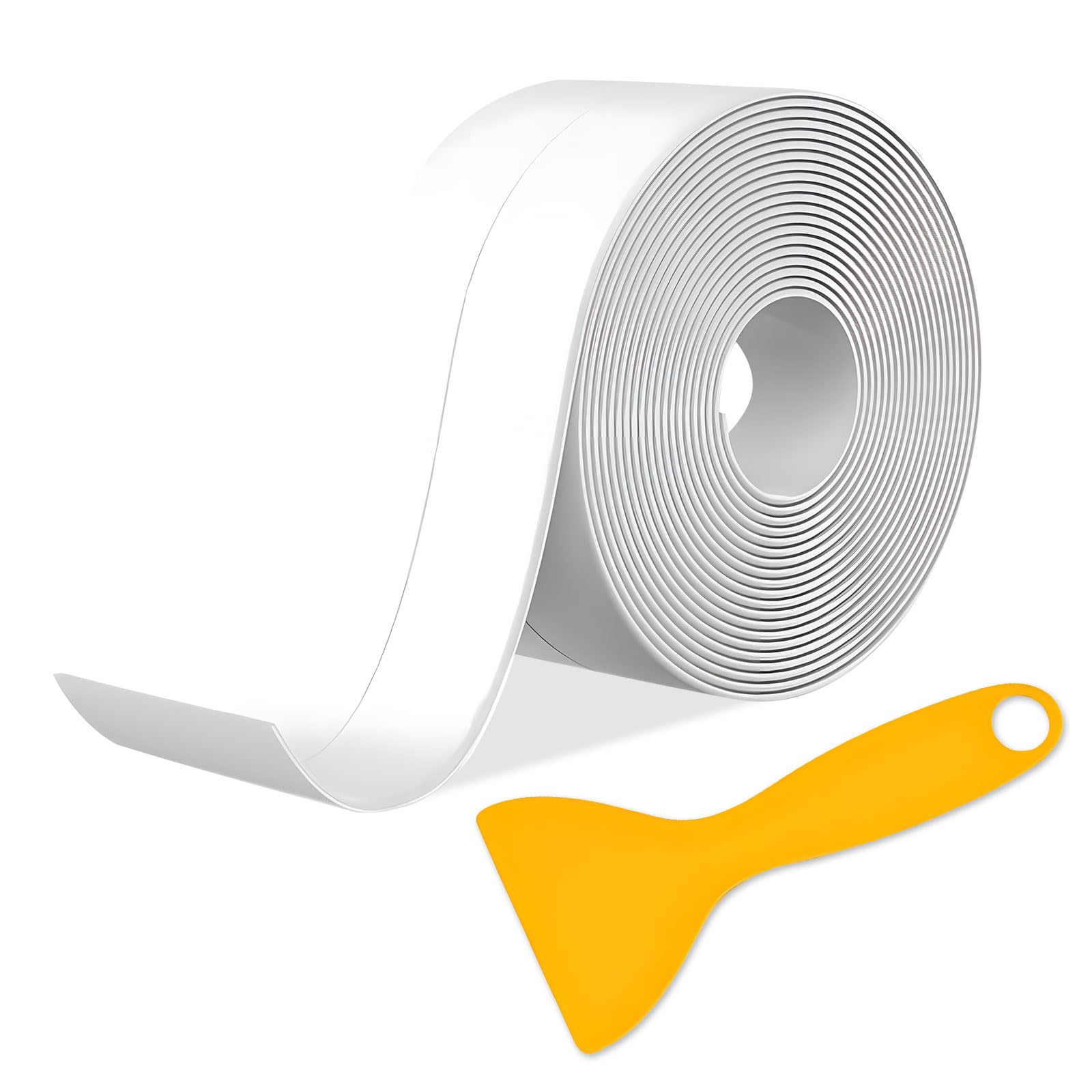 Bath Sealant Strip, 1 Roll Waterproof Sealant Tape with Sealing Tool, White Self Adhesive Simple Seal Tape for Bathroom, Kitchen, Bathtub, Toilet, Wall Floor