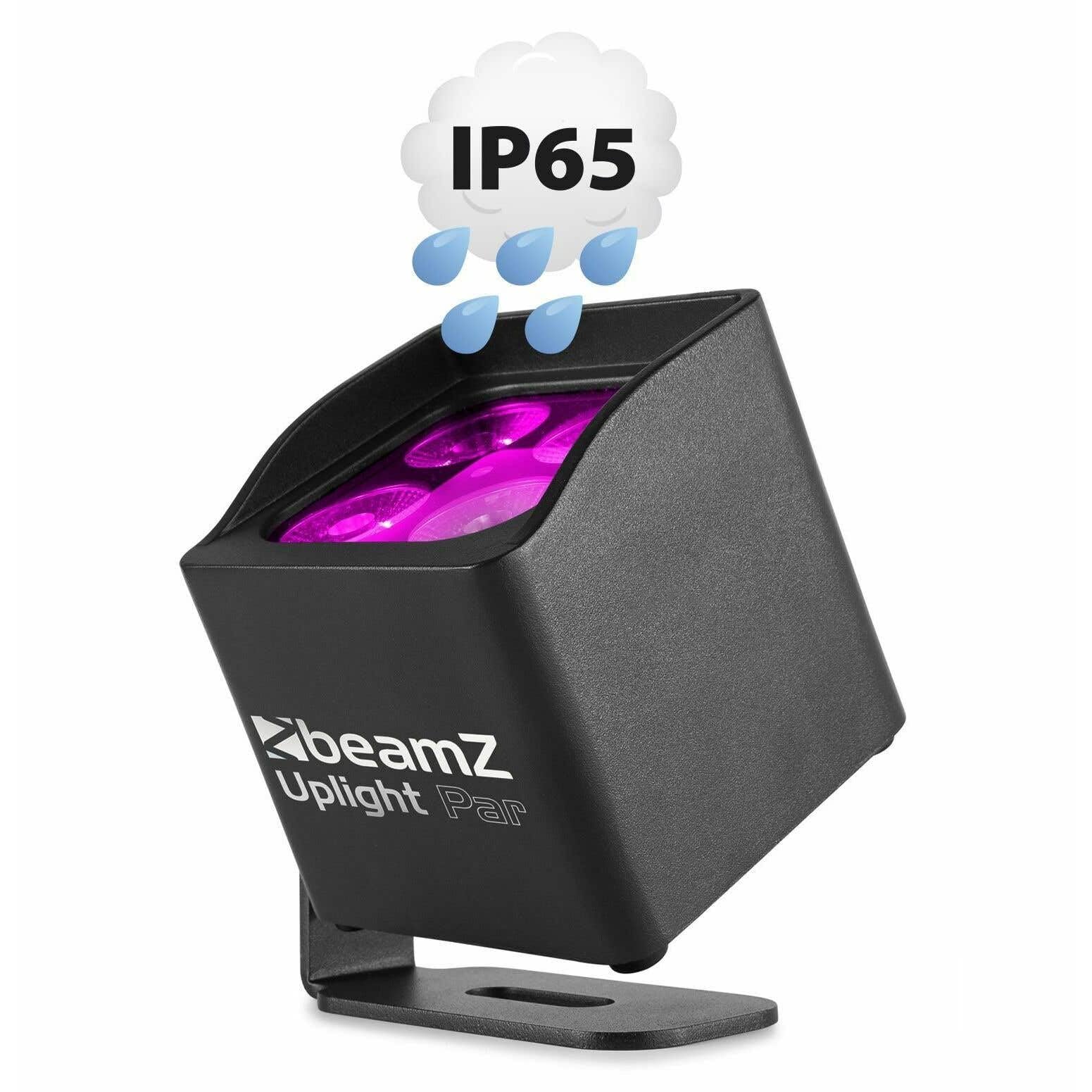 BeamZ BBP44 - Foco Uplight Par 4 leds x 4W con Batería, certificación IP65, control por DMX, Luz de Discoteca, Fiestas y Escenarios, incluye Mando a Distancia, color Negro