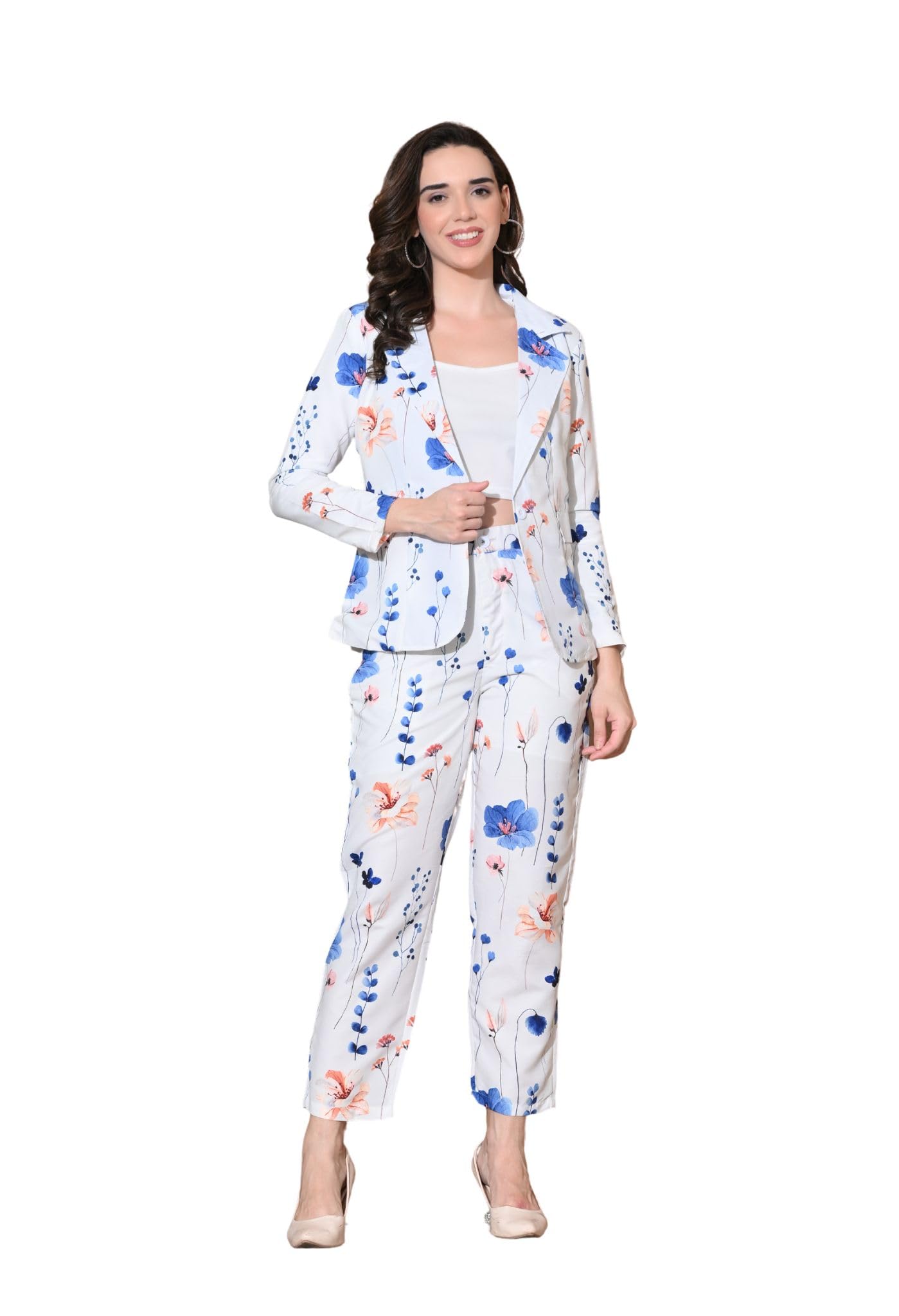 tj fashion Women's 3-Piece Formal Suit Set – Cotton Blend Blazer, High-Waist Pants & Camisole | Stylish Business Attire & Office Wear for Work, Interviews & Events-White-picture-21