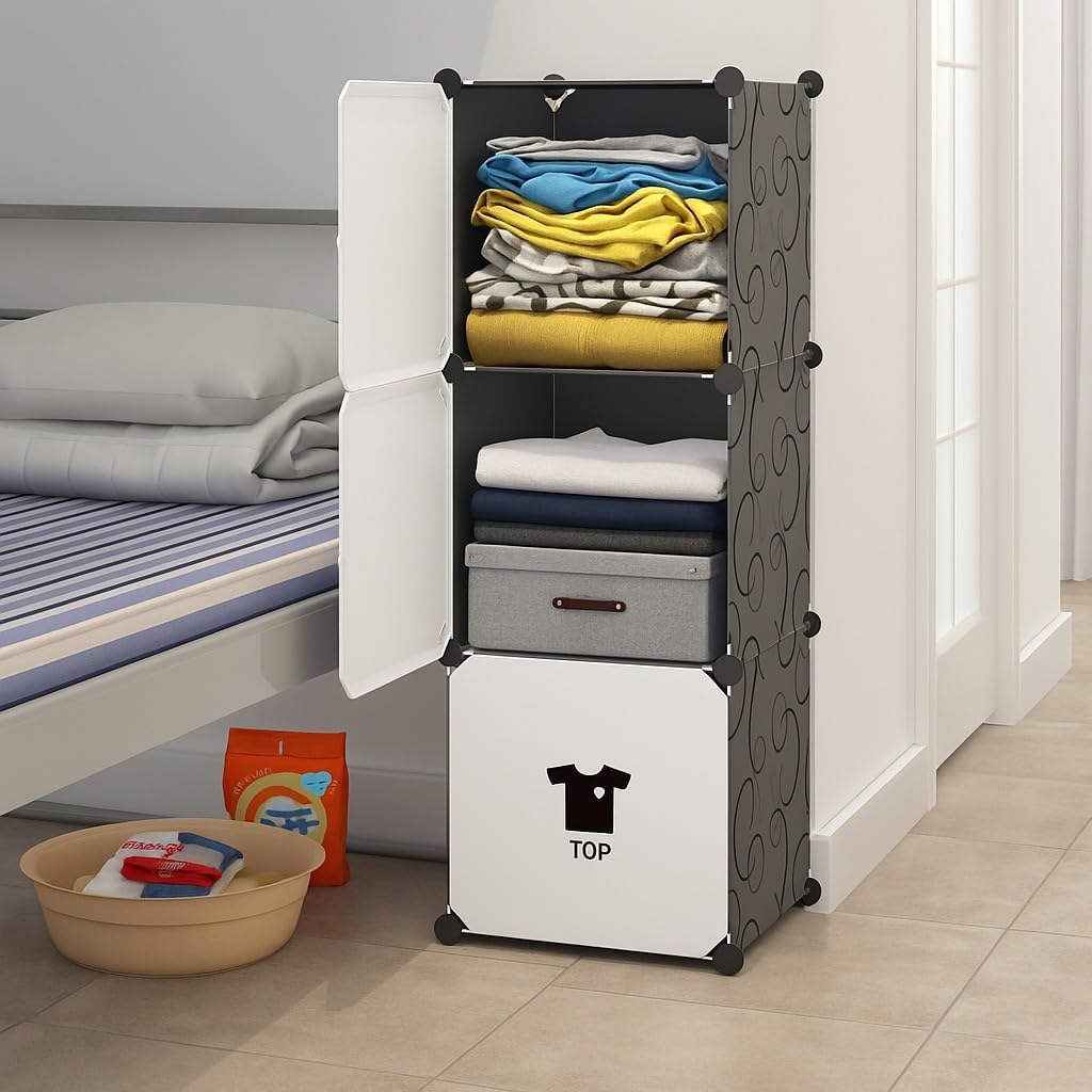 3 Door Plastic Wardrobe for Kids - Cupboard for Clothes Storage Rack, Almirah for Clothes, Baby Collapsible Wardrobe, Multi-Purpose Kids Storage Organizer for Books,Toy,Living Room