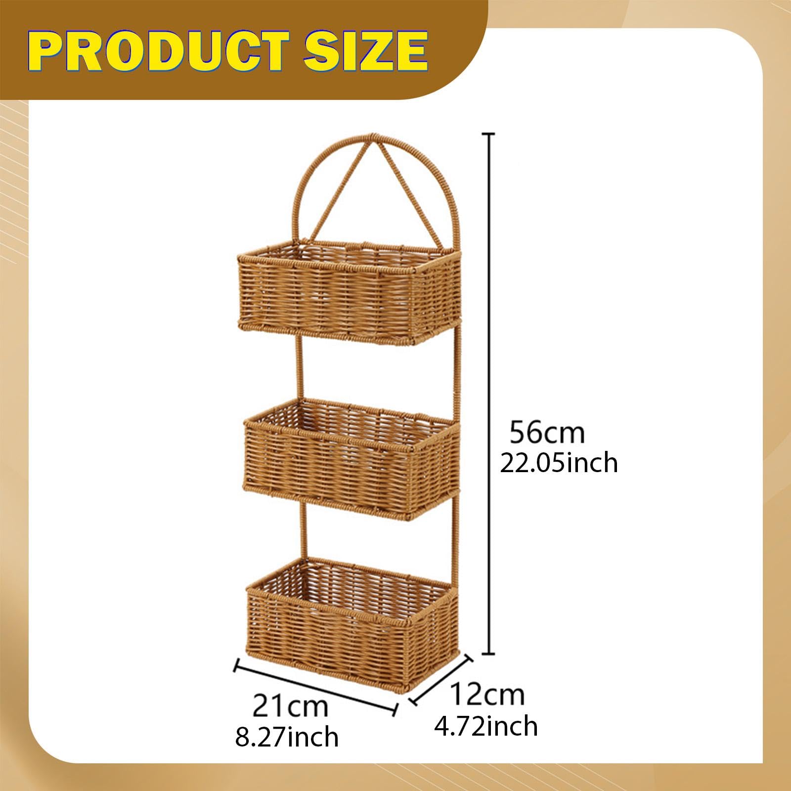 perfk Cesta de Pared de ratán sintético, Organizador de Almacenamiento de artículos Diversos, Cesta Colgante Tejida a Mano, Decorativa para jardín, hogar y, Rectángulo de 3