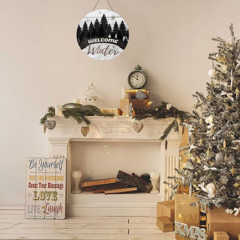 Miniatura 5 de Letrero de bienvenida de invierno, letrero de bienvenida decorativo para puerta delantera, celebra la llegada del invierno, decoraciones colgantes