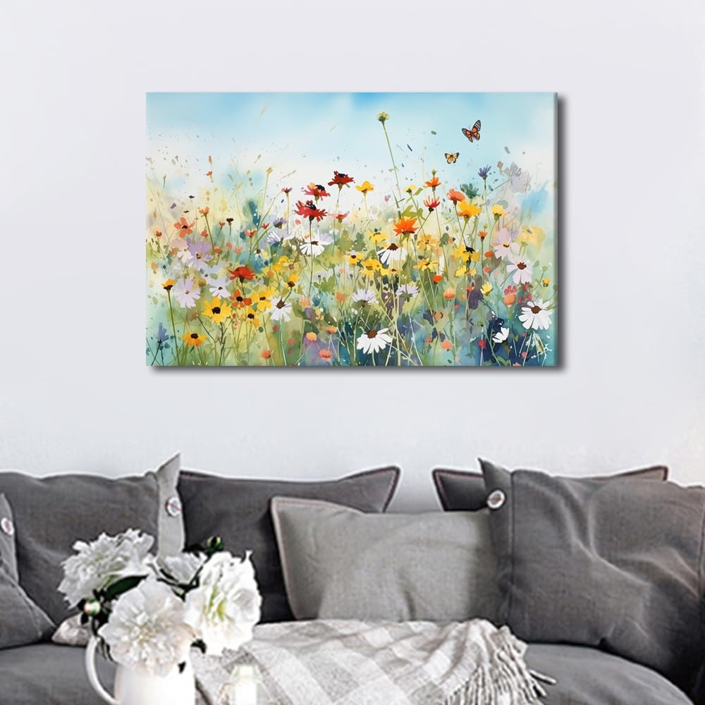TISHIRON Wildflower Wall Art - Watercolor Floral Canvas Artwork, Framed - Modern Home Decor, 40x60cm, Artwork-17, 60L x 40W cm - Image 2