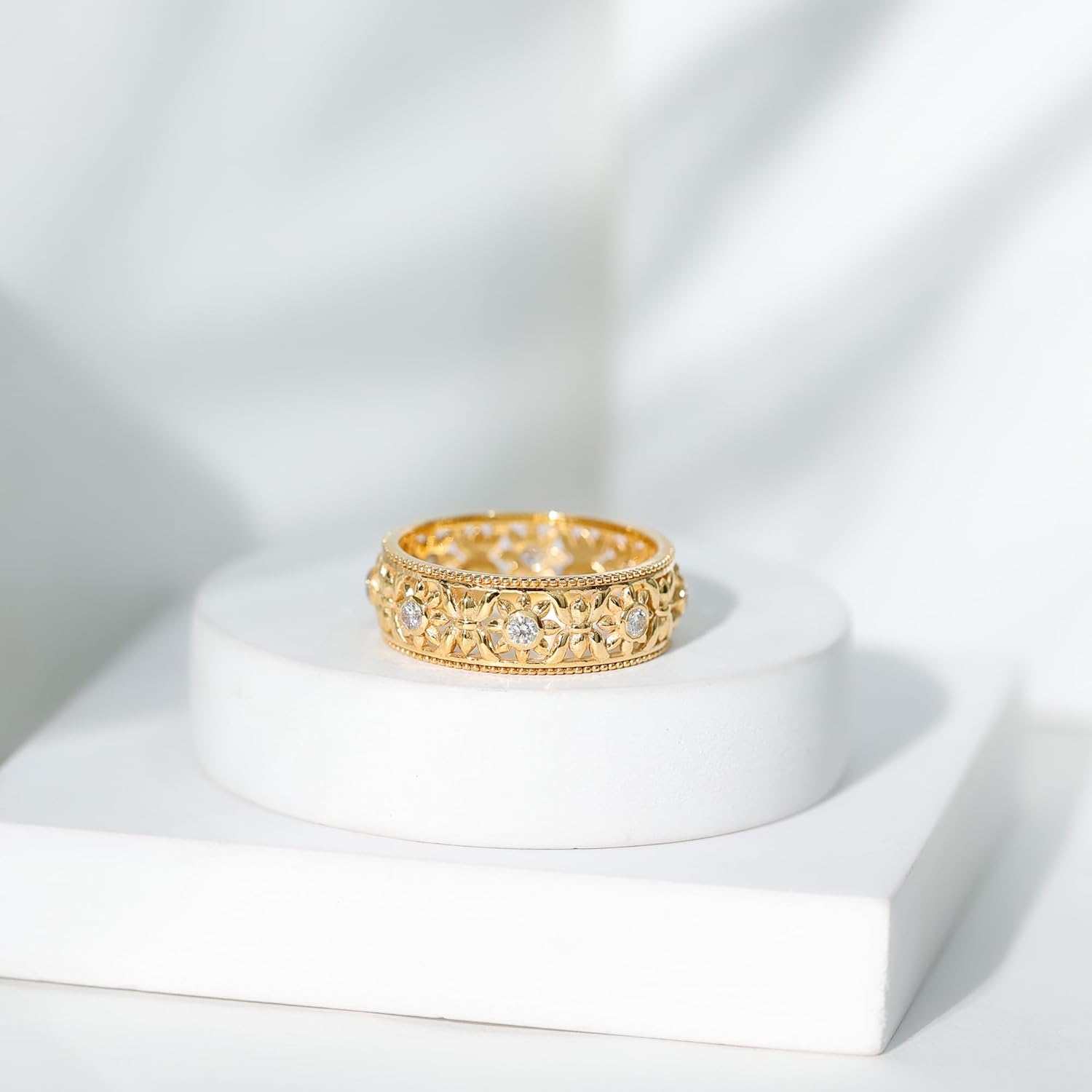 Natural Diamond Flower Wedding Band, Hi Color Si Clarity, Certified Diamond Wedding Band for Women (Ready to Gift)