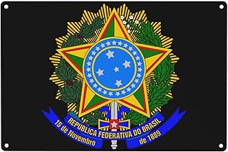 Coat of Arms of Brazil National Emblem 8x12in Aluminum Decorative Sign, Vintage Rustic Metal Sign for Home, Office, Outdoor Wall Decoration