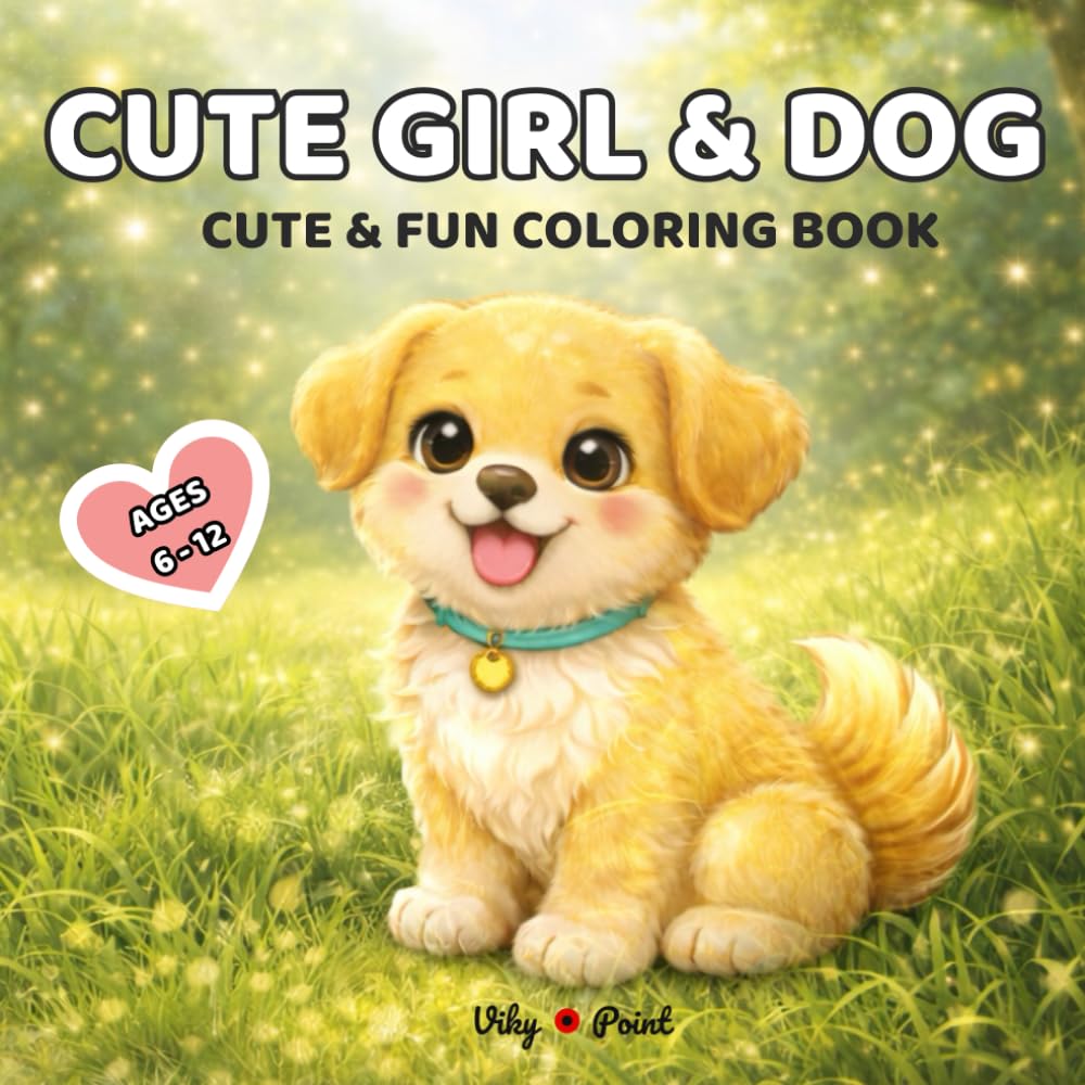 Cute Girl and Dog Coloring Book for Kids: Bold and Easy Simple Puppy Pages for Girls Ages 4–10 for Relaxation and Fun | Cute Animals Coloring Series