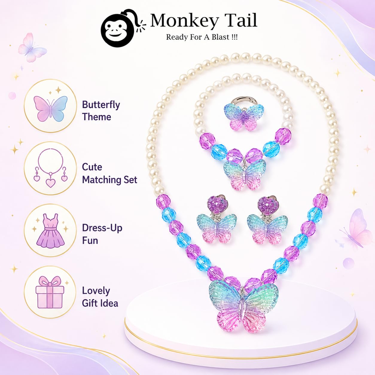 MONKEYTAIL Birthday Return Gift for Kids, Blue Butterfly Jewellery Set 2