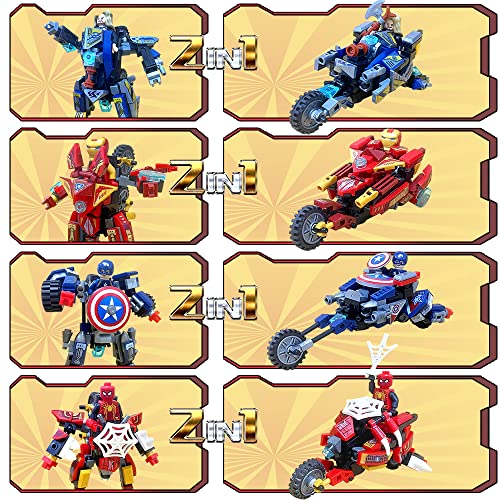 Chanteca Minifigures Building Blocks Set, Superhero Mini Action Figures, 2 In 1 Robot Building Toys Include 4 Sets Superhero Transforming Car Model Kit For Kids Adults And Fans #TOP2