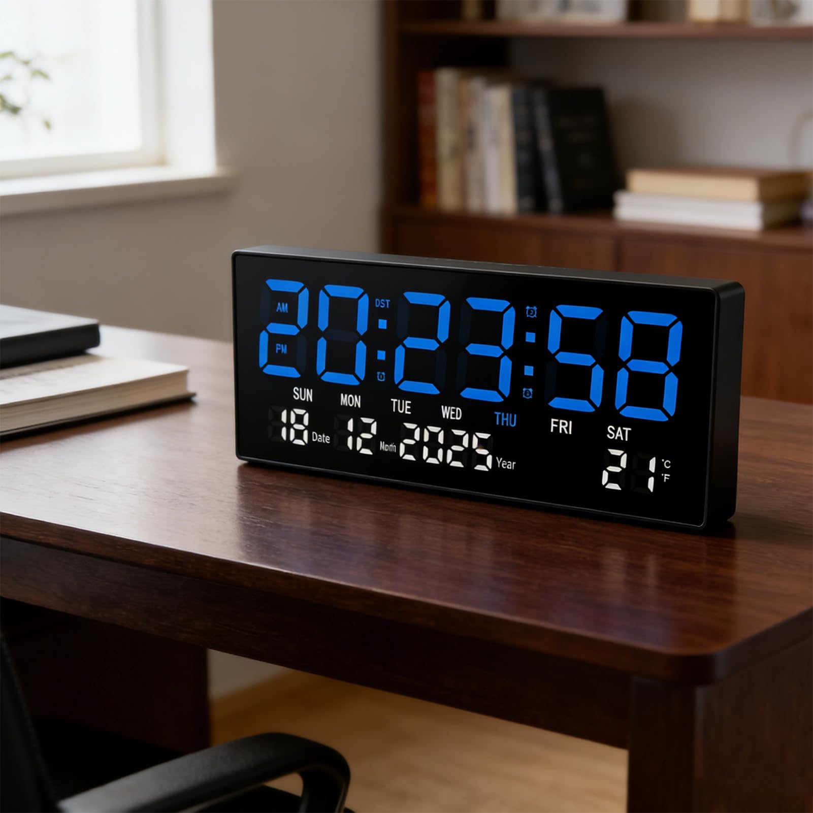 AUNMAS Orologio Digitale da Parete, Silenzioso, da Tavolo, con Ampio Display a LED e Calendario Perpetuo, Ideale per Casa, Ufficio e scuola.