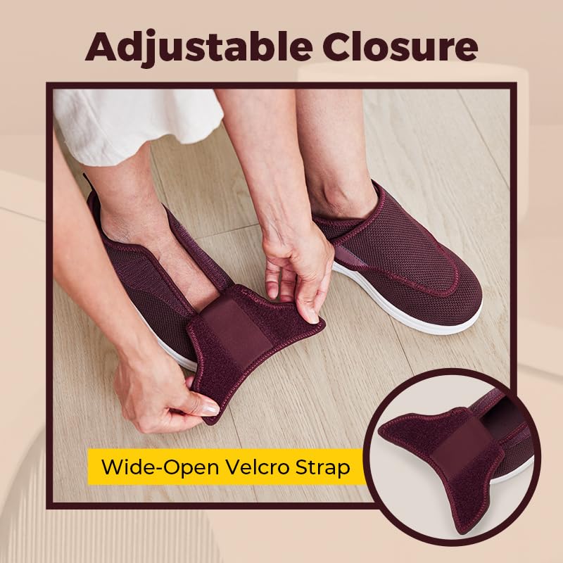 Image of FitVille Diabetic Shoes for Women Extra Wide Walking Shoes Slip-On Orthopedic Shoes with Adjustable Strap for Swollen Feet Neuropathy - EasyTop Wings V2